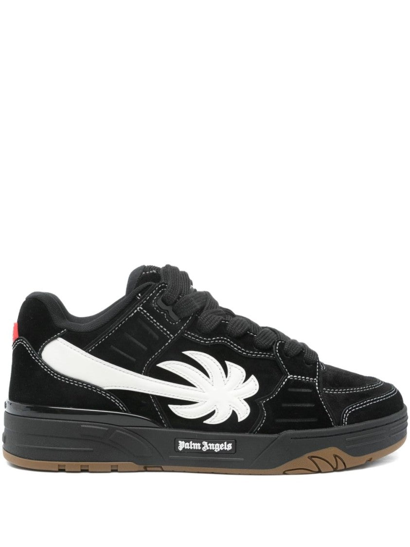 Palm Angels Black Low-Top Sneakers With White Palm Leaf Detailing