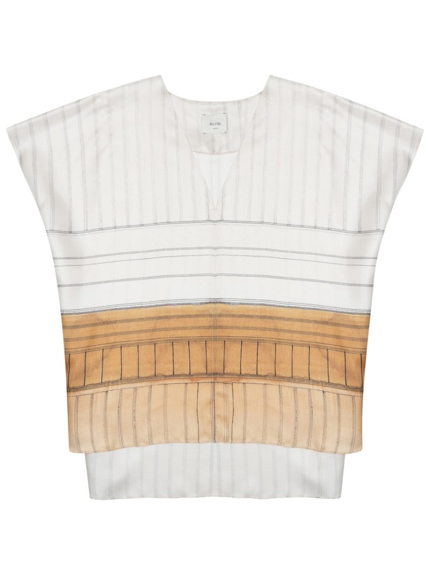Alysi Boxy Short-Sleeved Top With V-Notch And Contrast Hem