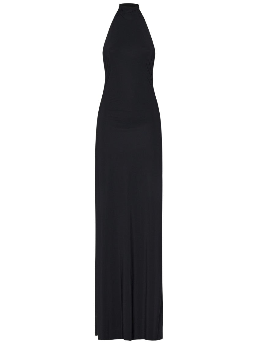 Amazuin Long Black Halterneck Dress With Back Cut-Out