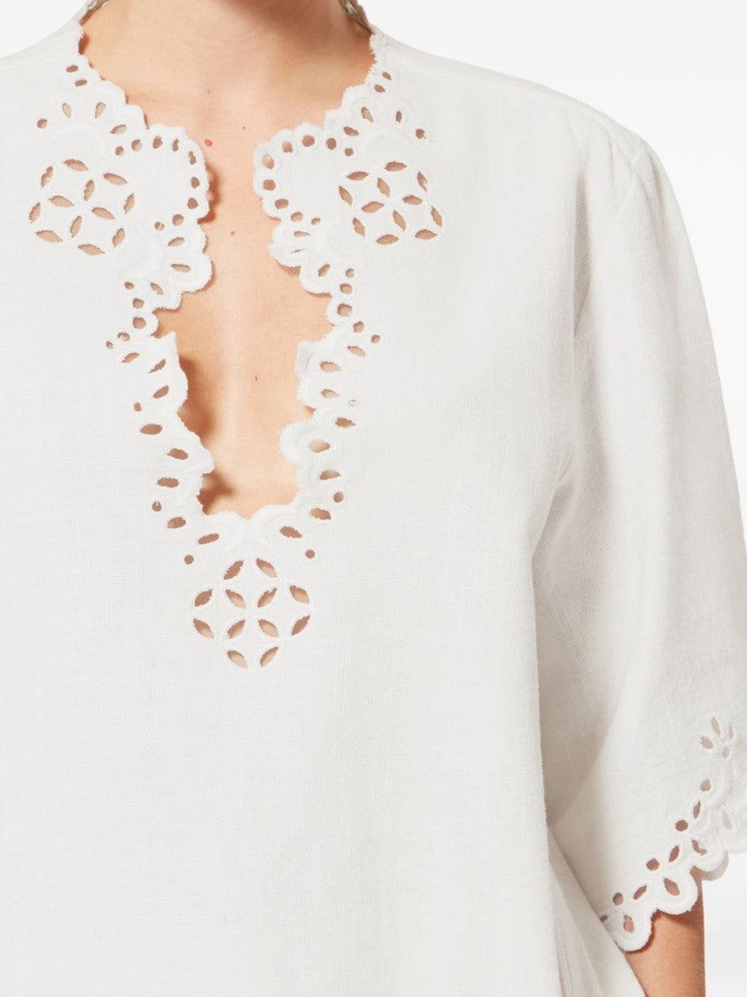 Isabel Marant Boxy Cotton Blouse With Scalloped Edges