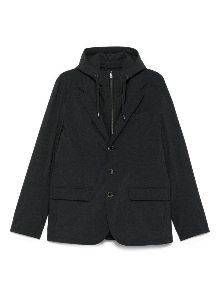 Herno Tailored Black Jacket With Detachable Hood