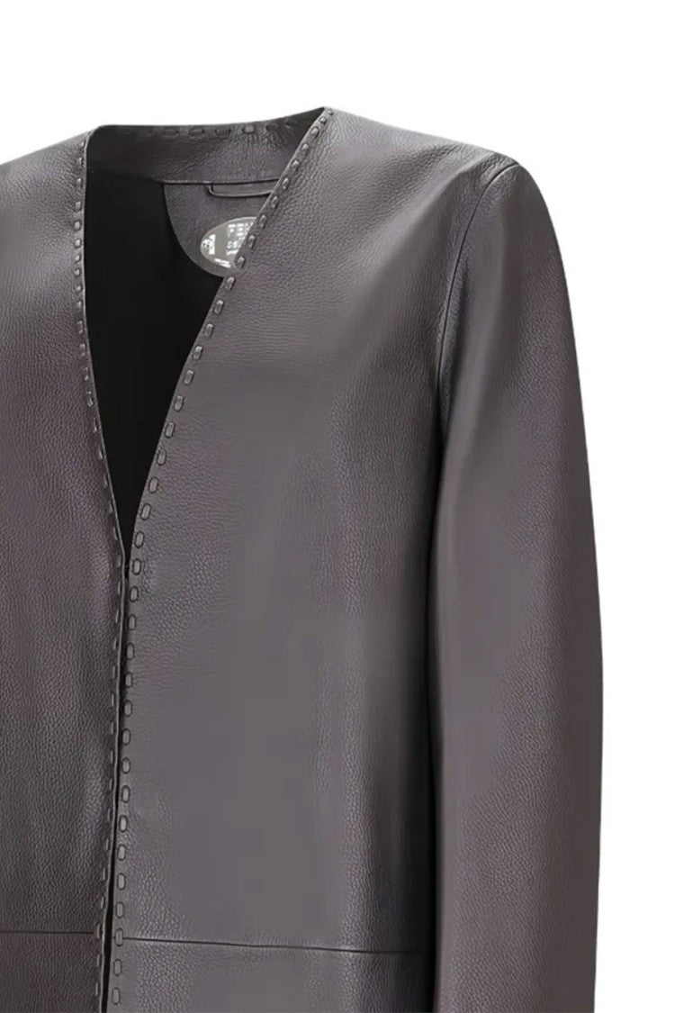 Fendi Brown Leather Open-Front Long Coat