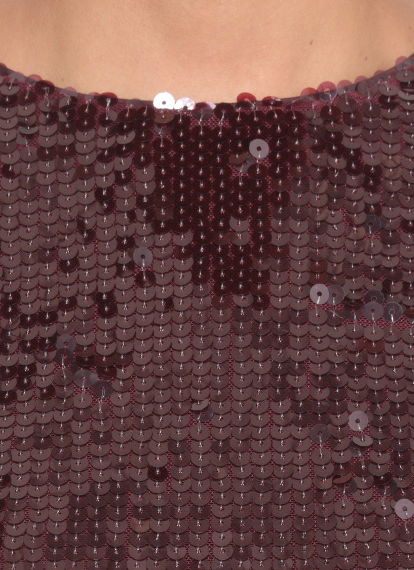 Rotate Burgundy Paillettes Mini Dress With Flared Cuffs