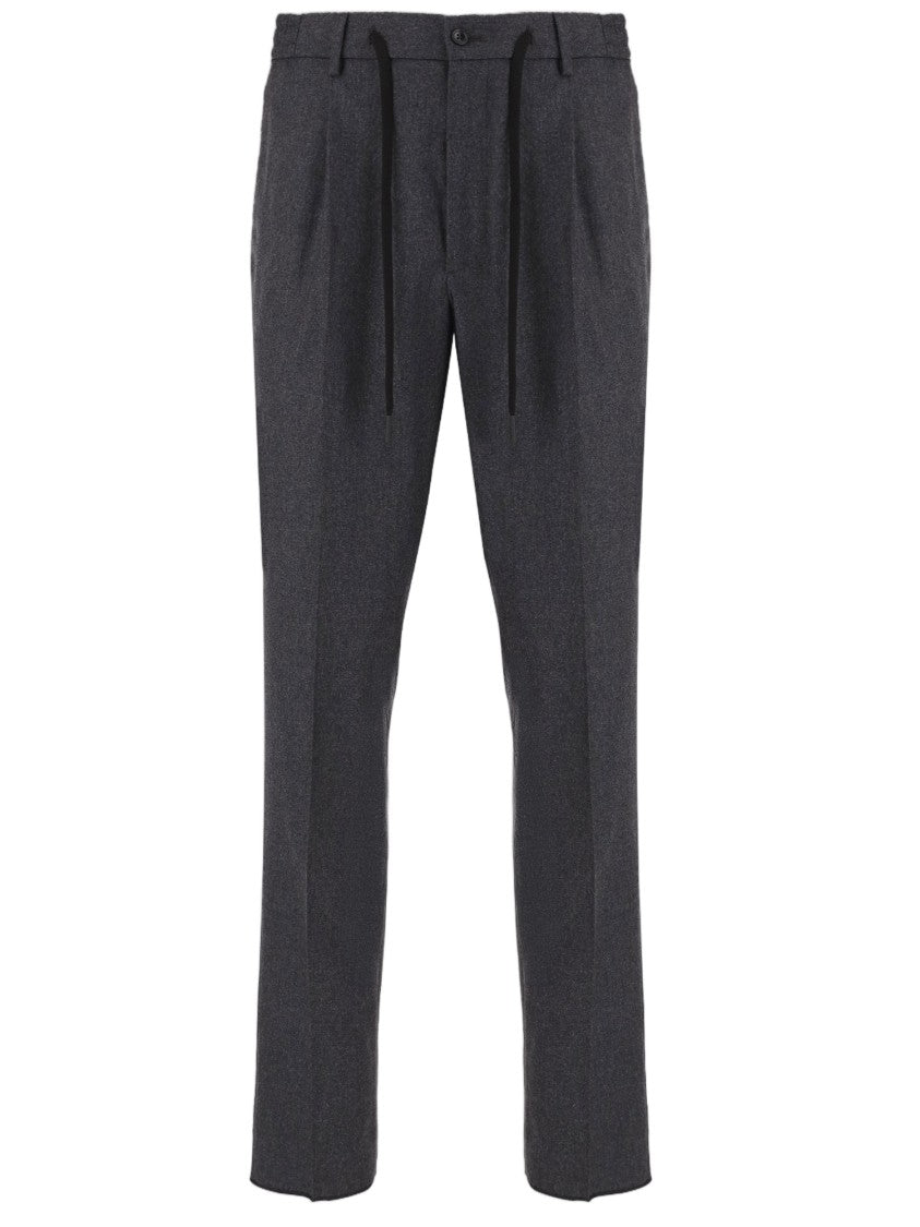 Tagliatore Dark Gray Stretch Wool Belted Pants
