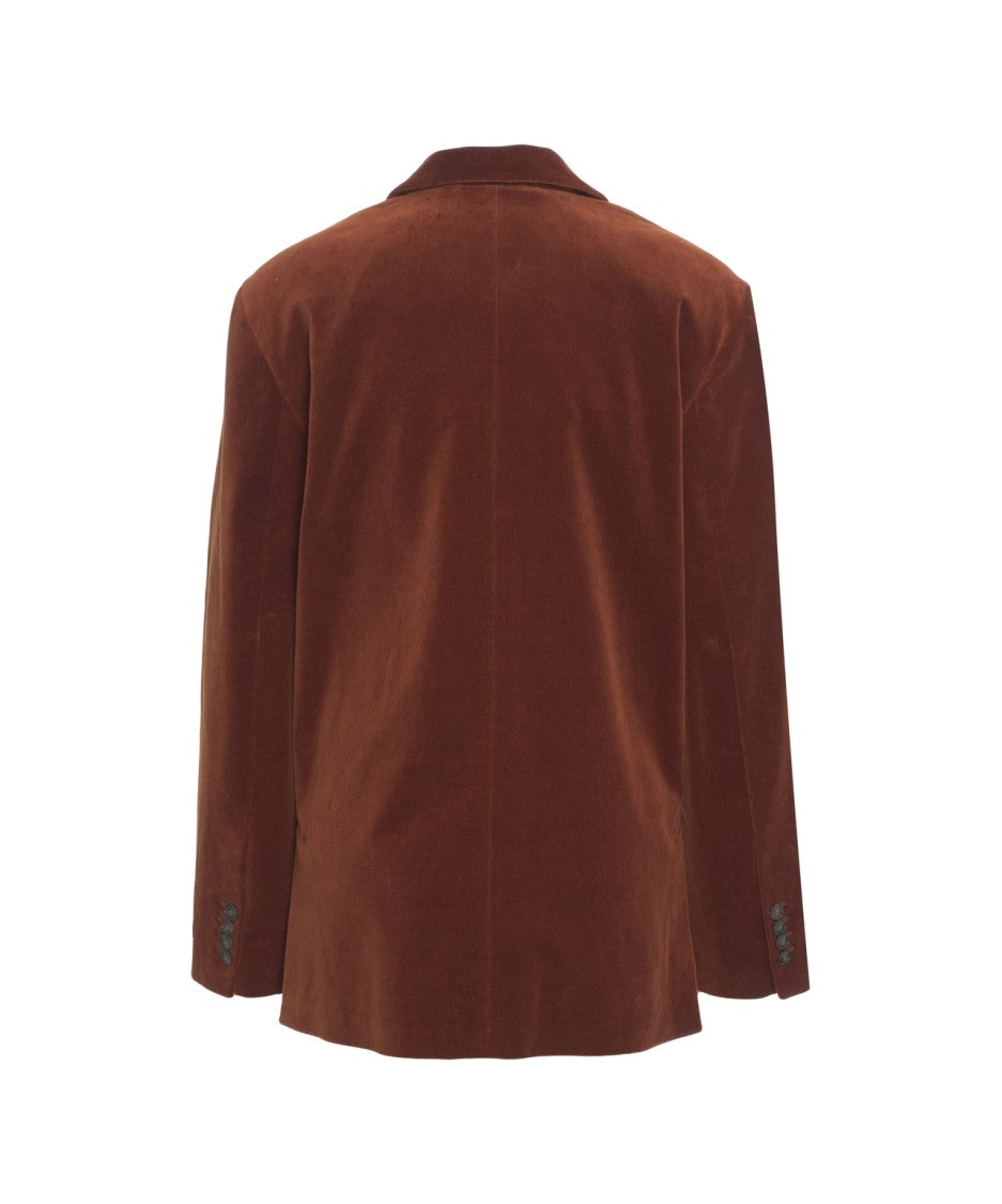 Herskind Oversized Brown Velvet Blazer With Classic Notch Lapel And Flap Pockets