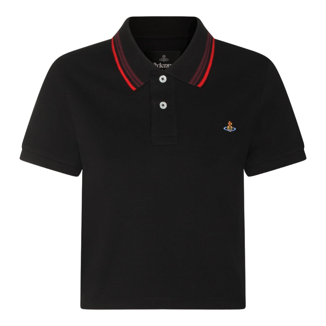 Vivienne Westwood Cropped Black Polo Shirt With Striped Collar