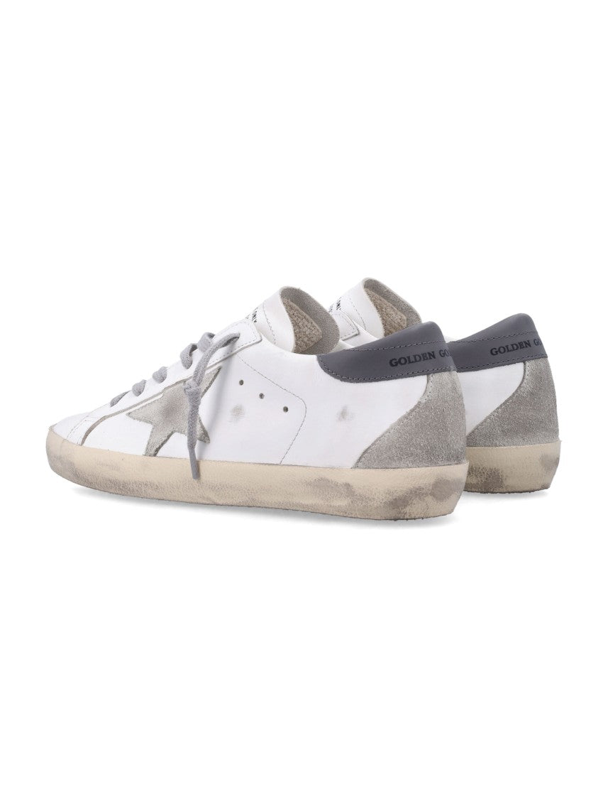 Golden Goose Vintage-Effect White Leather Low-Top Sneakers With Gray Suede Star