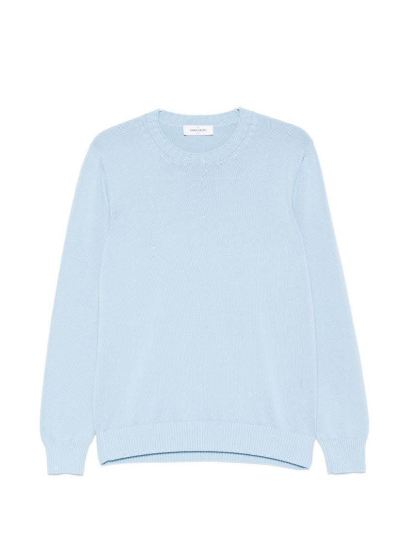 Gran Sasso Ribbed Hem Blue Crew Neck Sweater With Long Sleeves