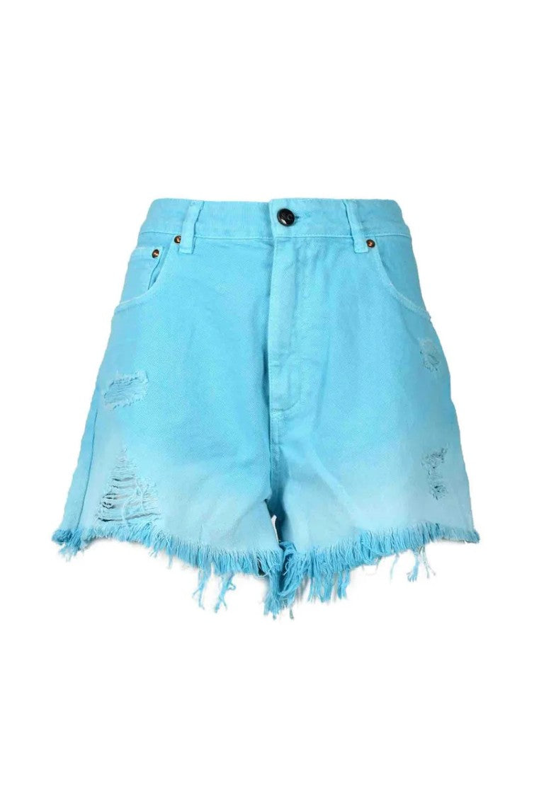 Semi Couture Light Blue Frayed Cotton Shorts