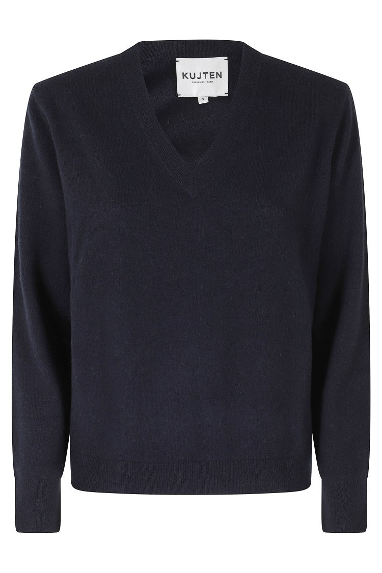 Kujten Lita Blue Long-Sleeve V-Neck Cashmere Sweater