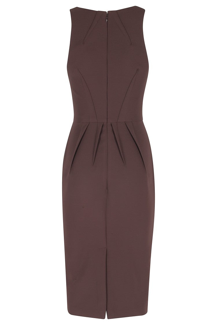 Elisabetta Franchi Cocoa Crepe V-Neck Logo-Embroidered Polyester Midi Dress
