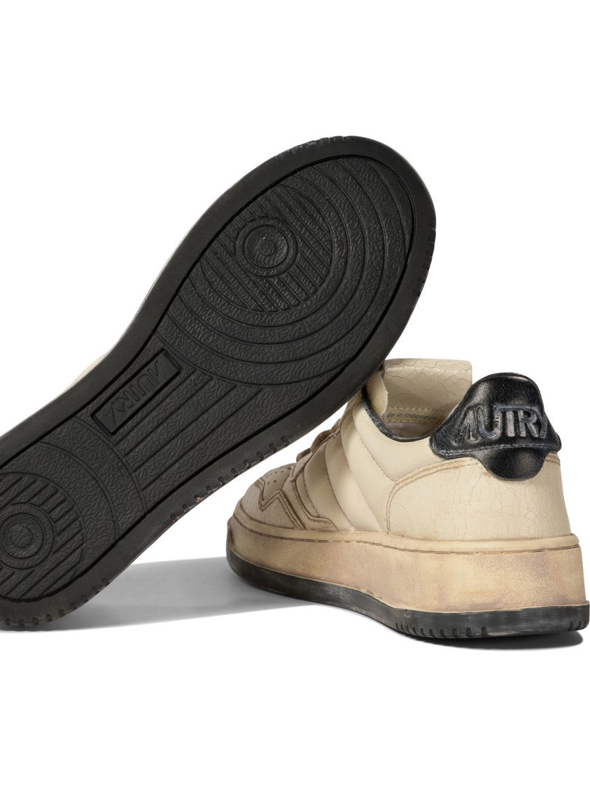 Autry Vintage-Inspired Leather Sneakers With Contrast Rubber Sole
