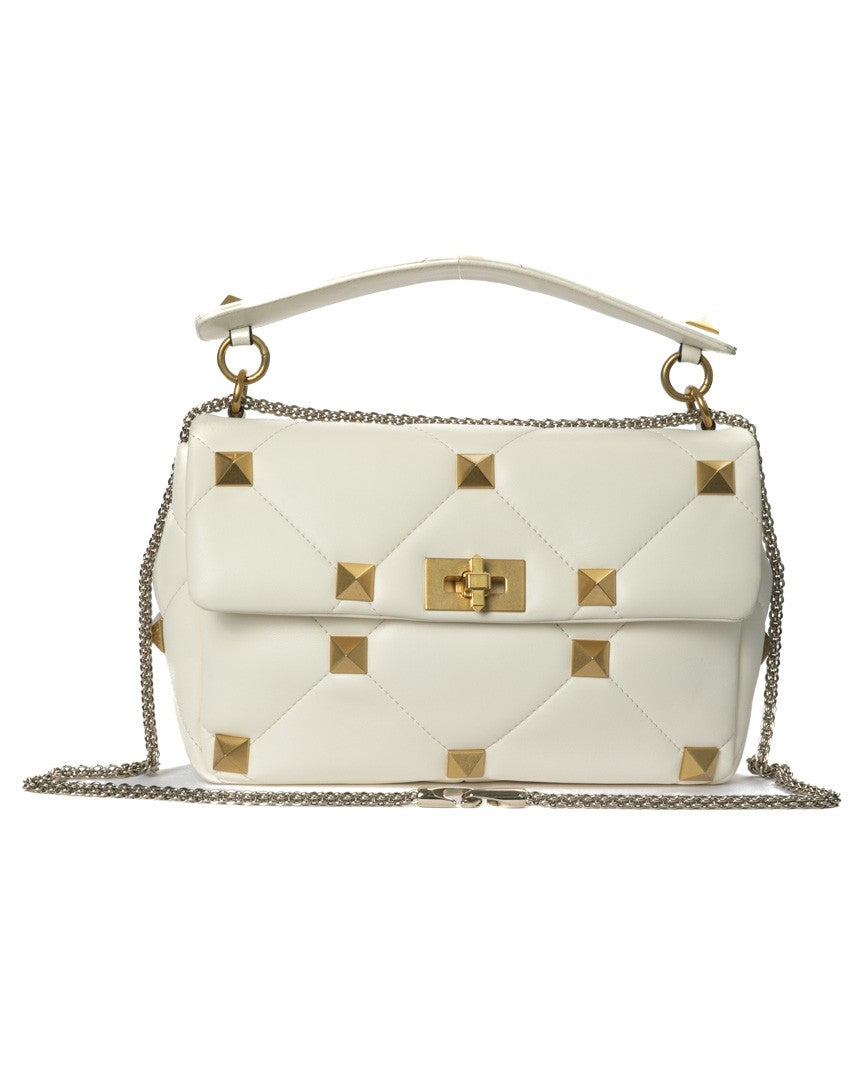 Valentino Roman Stud Large Bianca Avorio Shoulder Bag