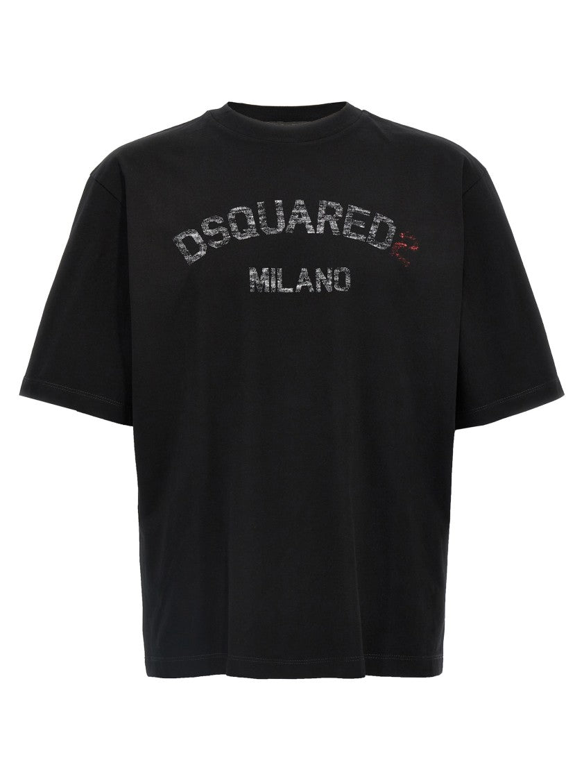 Dsquared2 Black Cotton Jersey T-Shirt With Faded Print
