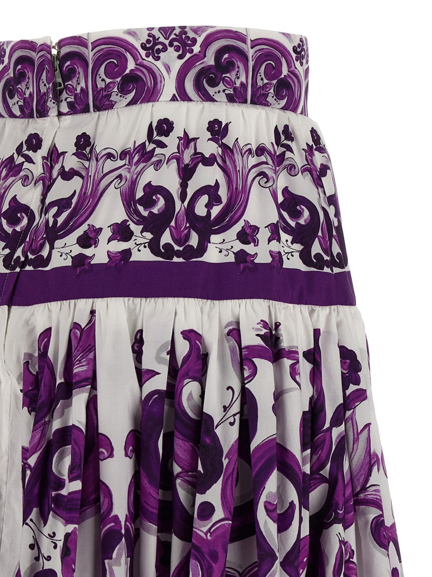 Dolce & Gabbana Majolica Print Cotton Poplin Skirt