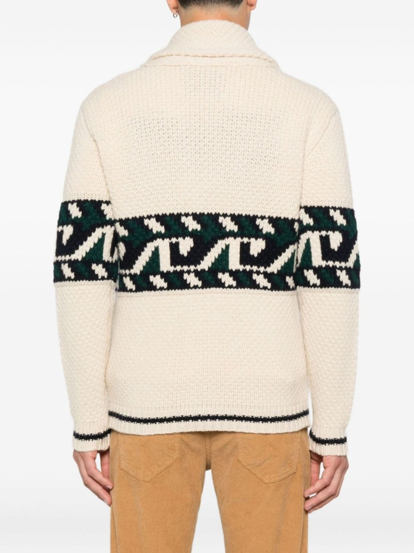 Rakki' Geometric Pattern Knit Jacket With Shawl Collar