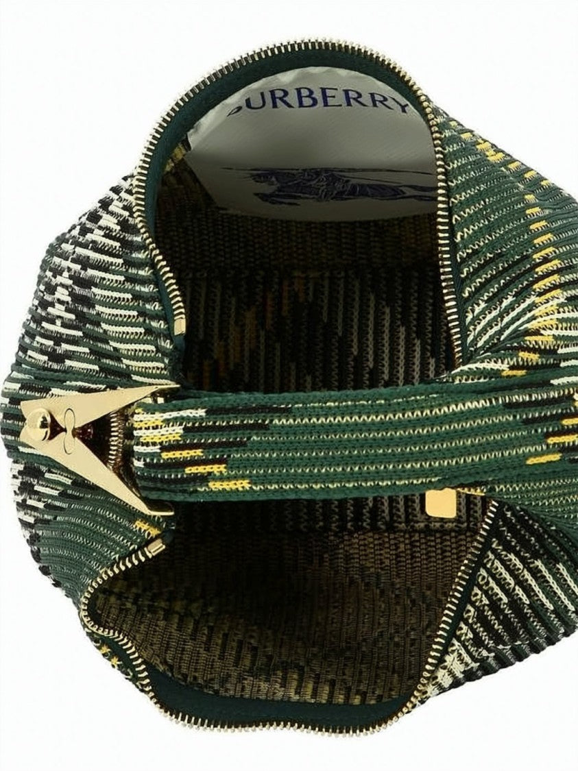 Burberry Structured Rounded Handbag With Plaid And Gold-Tone Accents