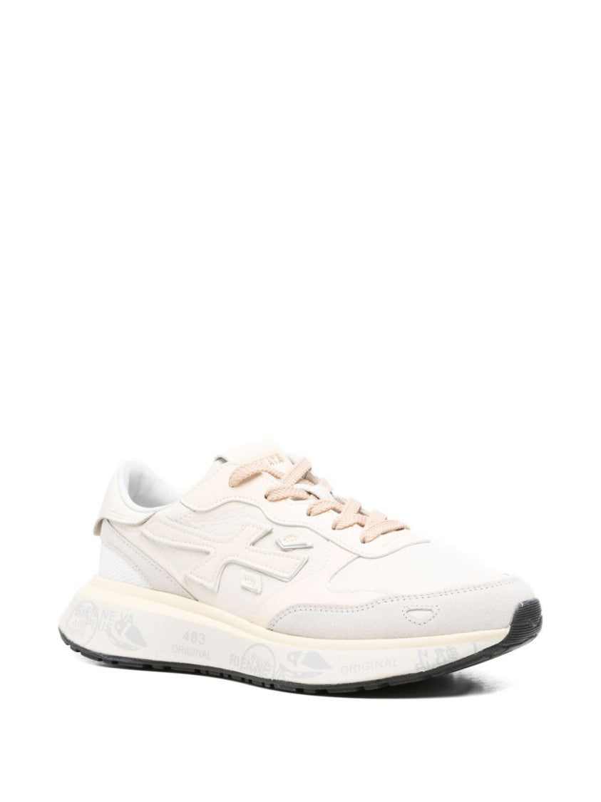 Premiata Beige Low-Top Sneakers With Textured Leather Panels