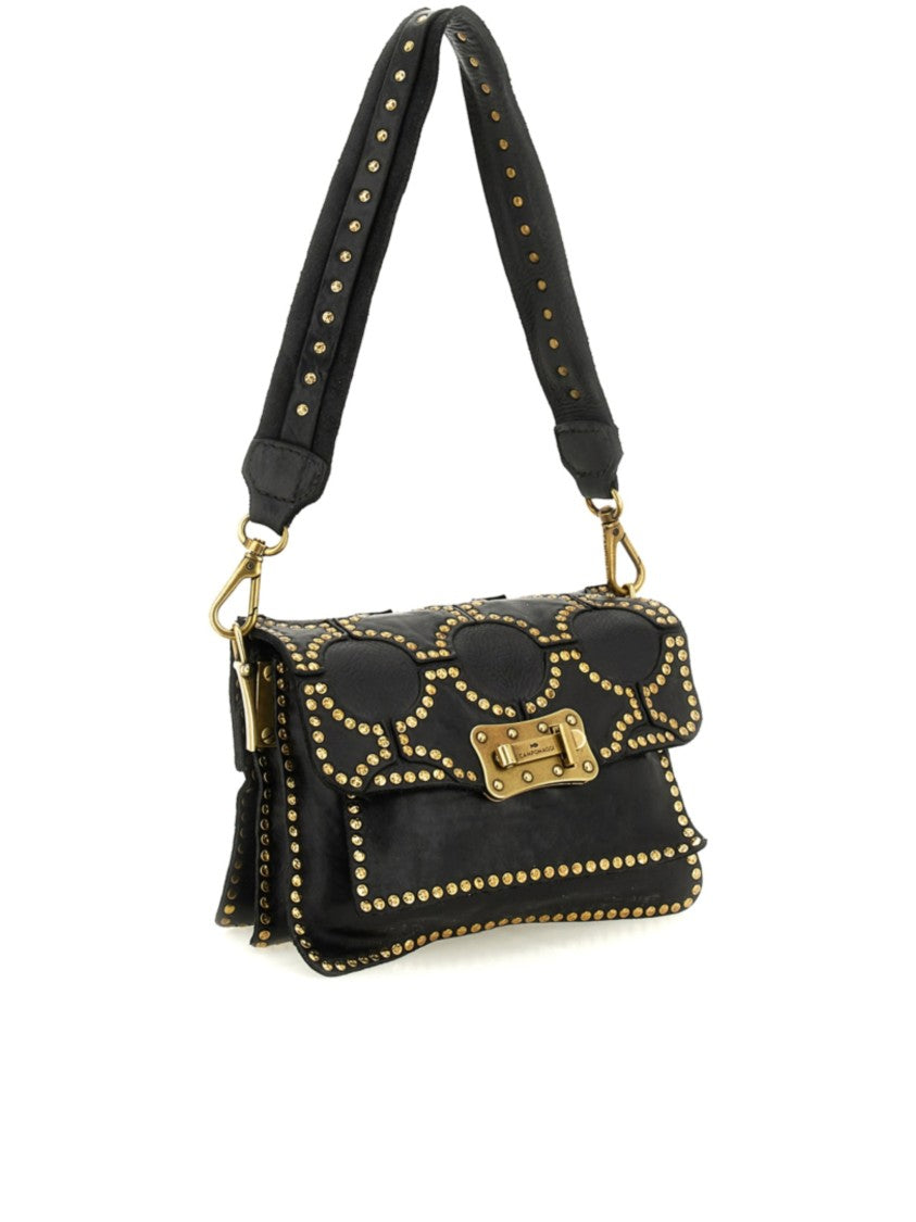 Campomaggi Black Leather Shoulder Bag With Gold-Tone Stud Detailing