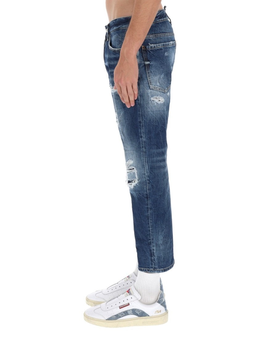 Dsquared2 Blue Distressed Straight-Leg Cropped Jeans