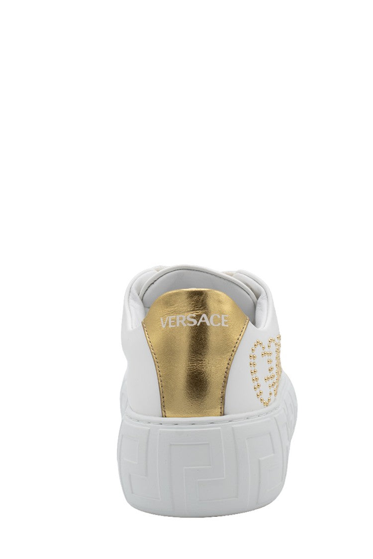 Versace White Leather Goddess Stud Sneaker