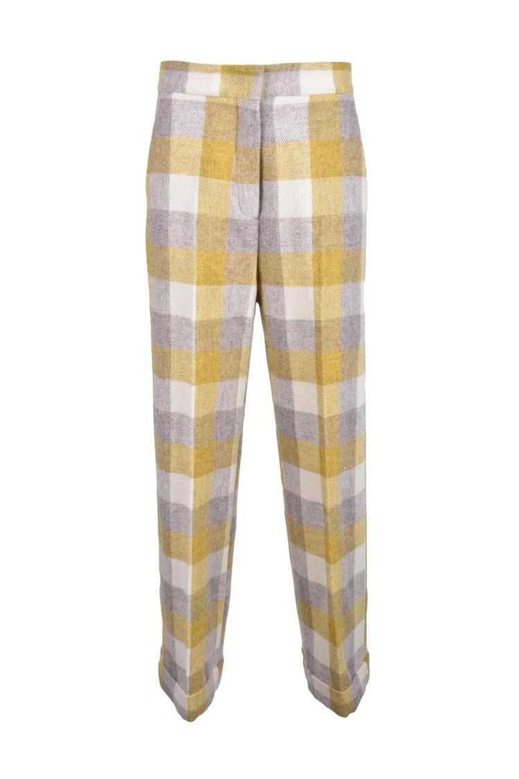 Erika Cavallini Checkered Beige And Yellow Trousers
