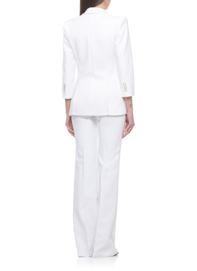 Elisabetta Franchi Ivory Peak Lapel Logoed Blazer