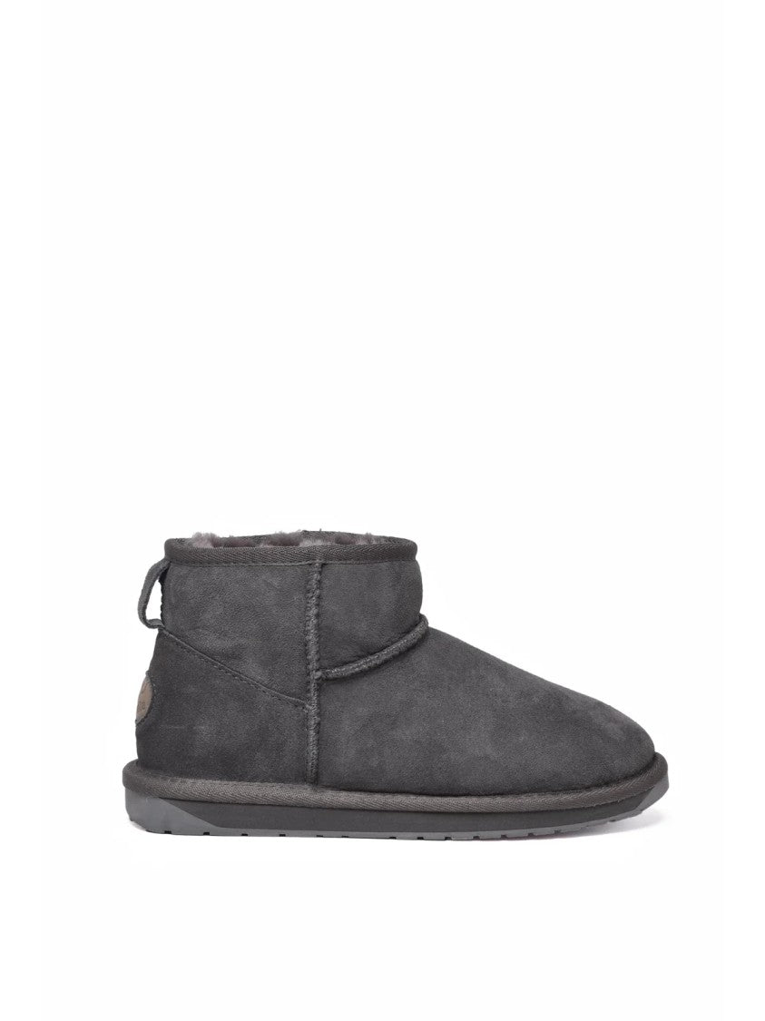 Emu Australia Grey Leather Fur Stinger Micro Ankle Boots