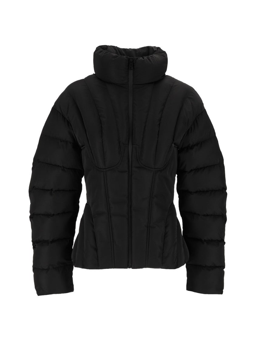 Elisabetta Franchi High Collar Vertical Quilted Padded Jacket