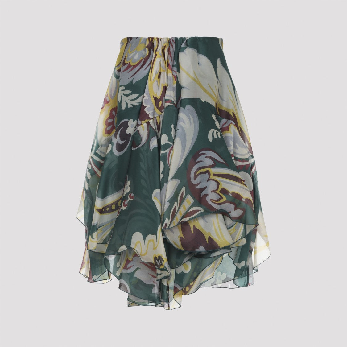 Etro Asymmetrical Hem Silk Midi Skirt With Intricate Floral Design