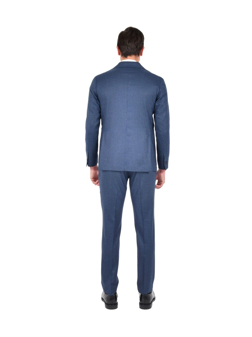 Franzese Collection Pinstriped Blue Wool Suit With Tailored Blazer