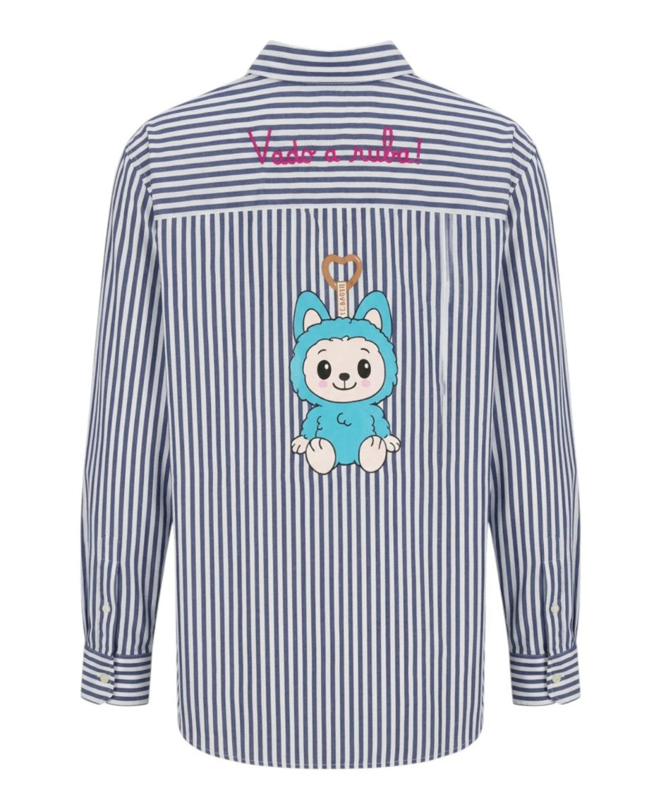 Mc2 Saint Barth Navy And White Striped Button-Down Shirt