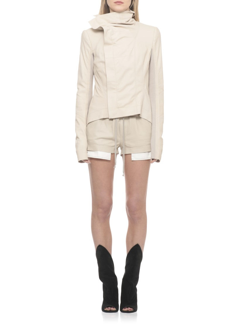 Rick Owens Beige Fog Boxers Leather Shorts