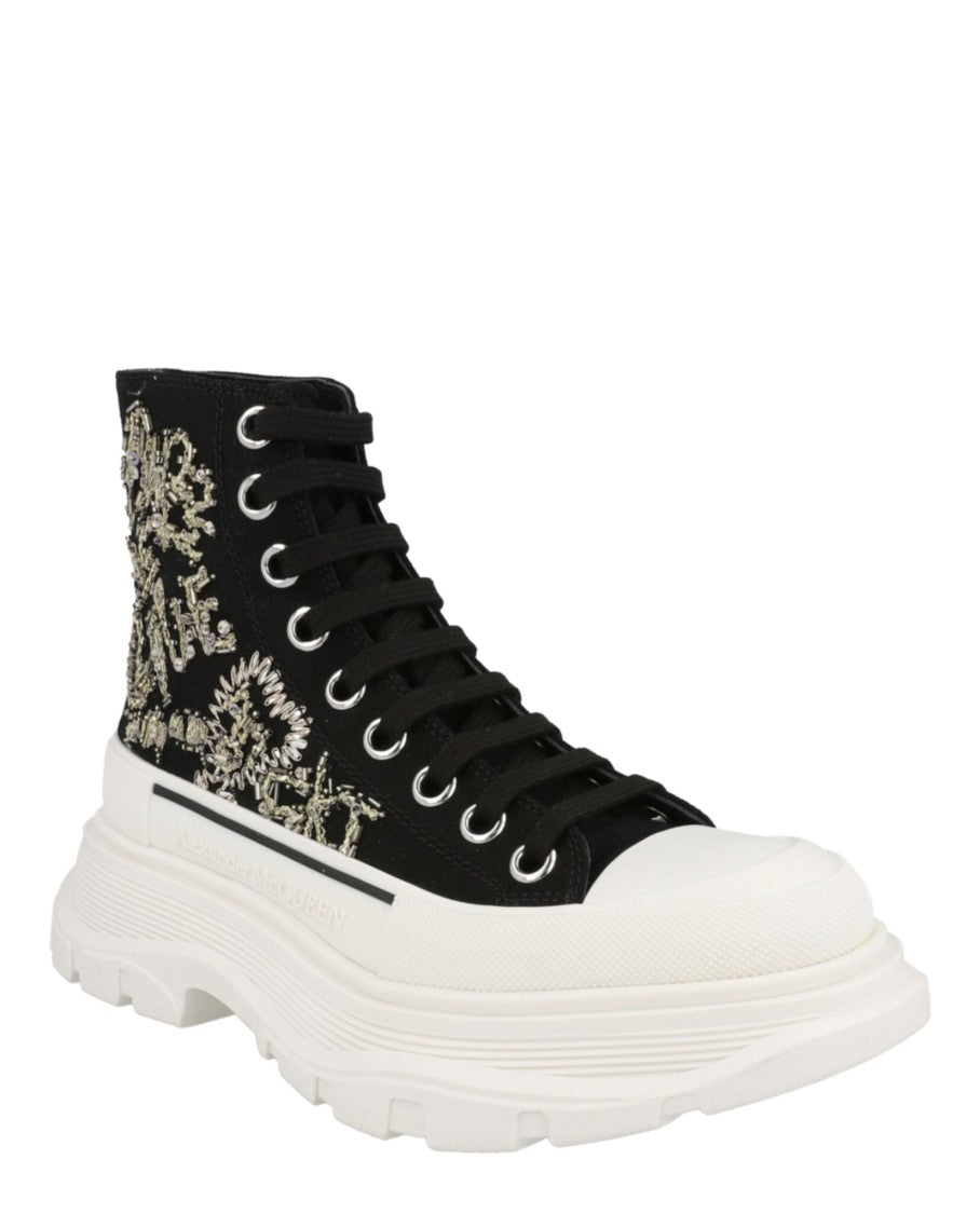 Alexander Mcqueen Crystal Embellished Tread Slick Boots