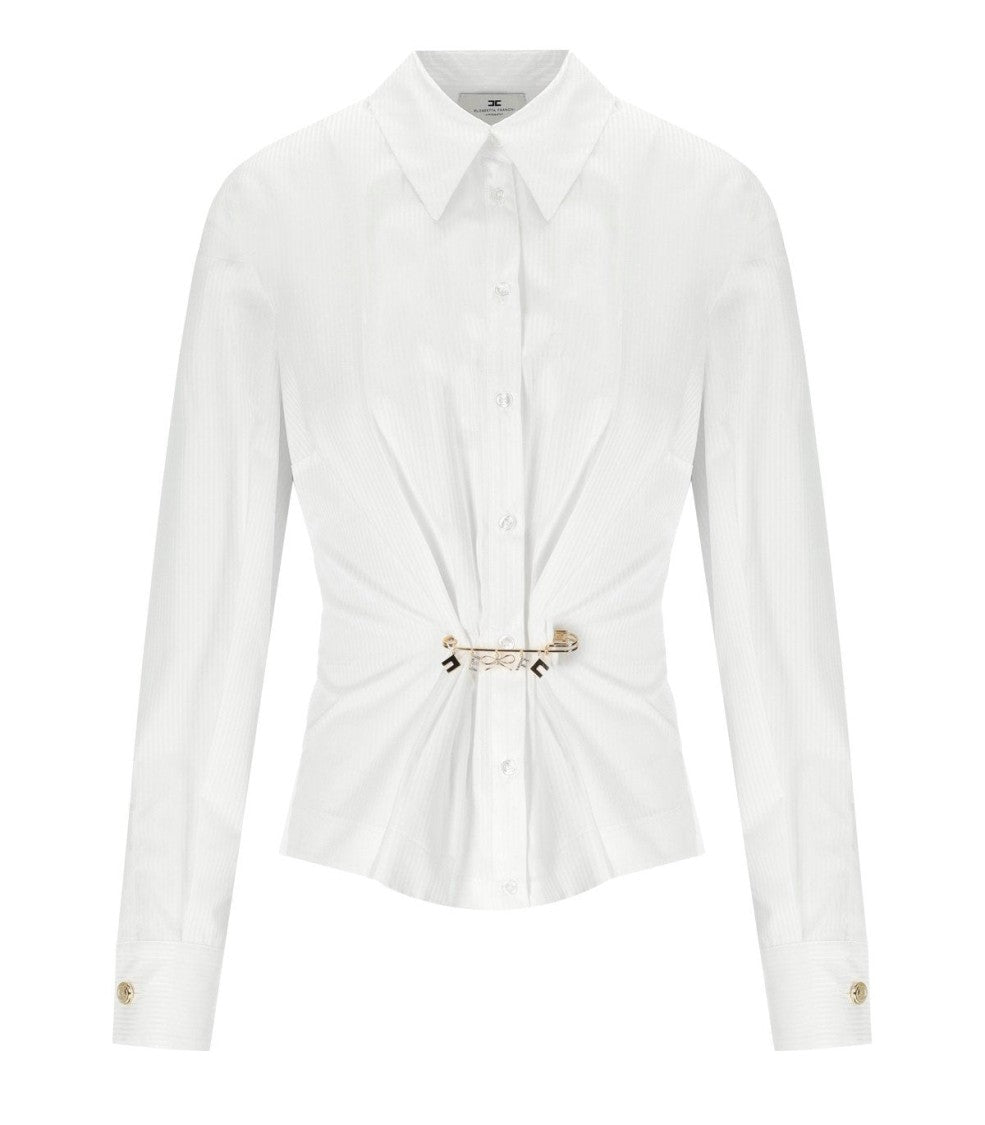 Elisabetta Franchi White Shirt With Brooch