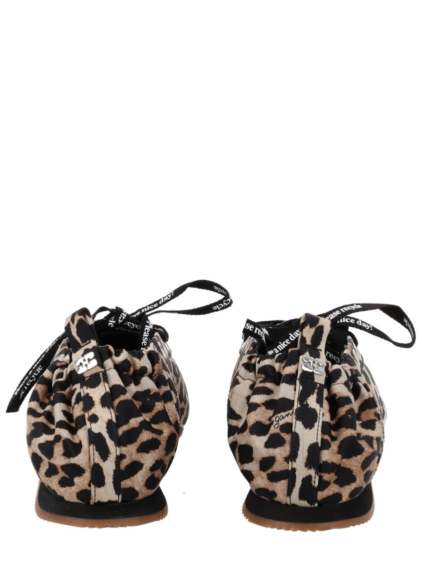 Ganni Leopard Print Gathered Elastic Flats