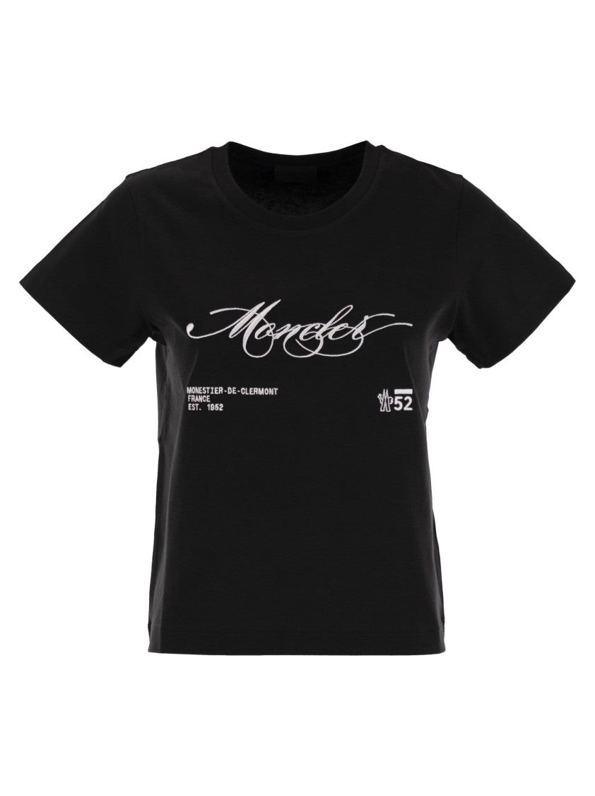 Moncler Cotton T-Shirt With Embroidered Cursive Logo