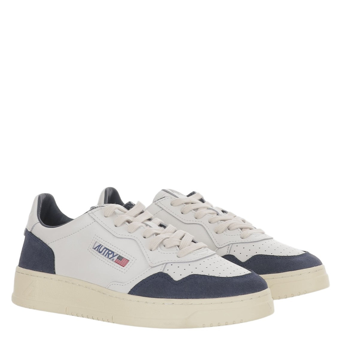 Autry Round Toe Leather Sneakers With Suede Inserts And Logo Details