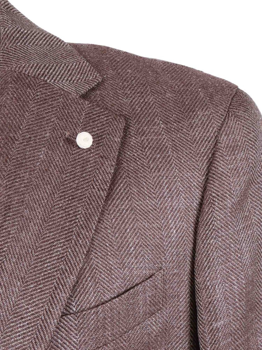Luigi Bianchi Tailored Brown Drop 7 Herringbone Jacket