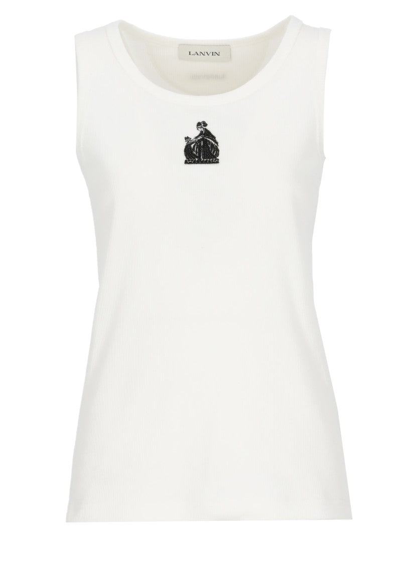 Lanvin White Embellished Sleeveless Tank Top