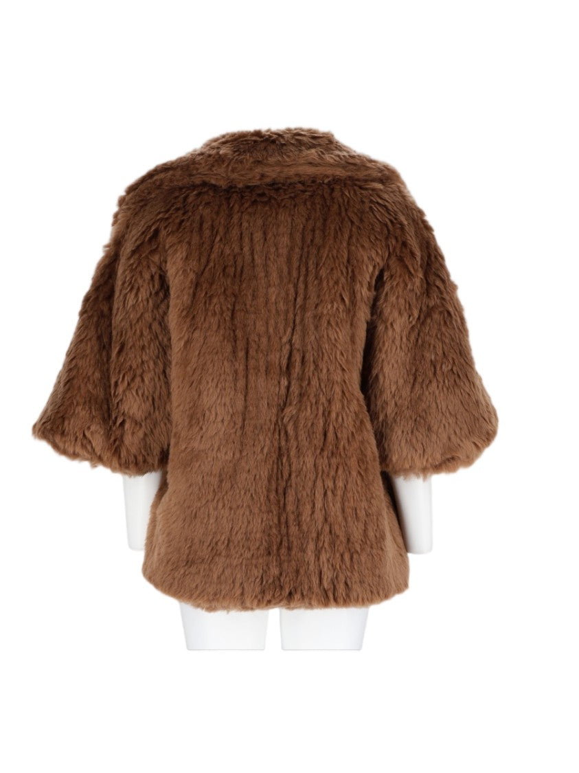 Max Mara Beige Virgin Wool Wide Collar Plush Coat
