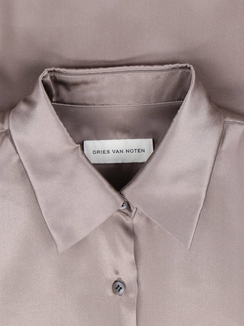 Dries Van Noten Taupe Loose-Fitting Classic Collar Shirt