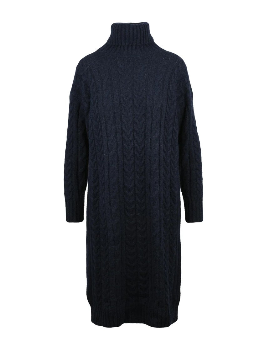Peserico Easy Blue High-Neck Cable-Knit Merino-Cashmere Midi Dress