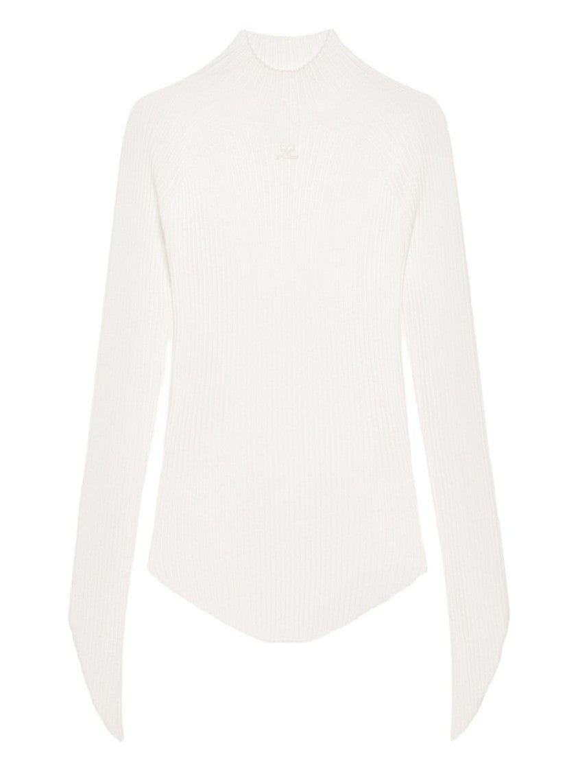 Courrèges Ribbed White Long-Sleeved Top