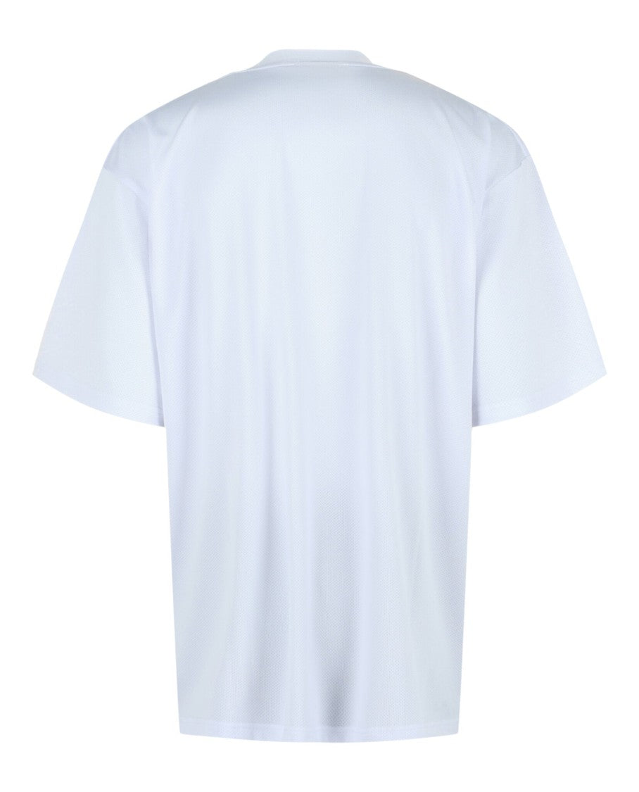 Balenciaga Mesh-Constructed Oversized Swim T-Shirt With Bold Logo