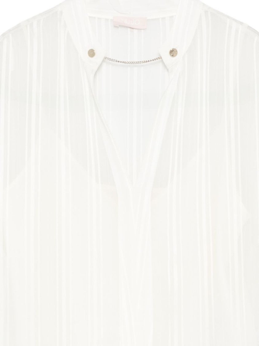 Liu Jo Off-White Striped Chain V-Neck Top
