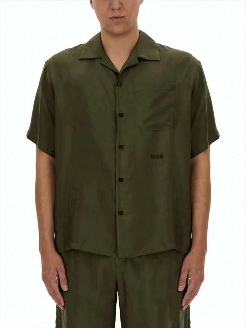 Msgm Short-Sleeve Cupro Shirt With Classic Collar