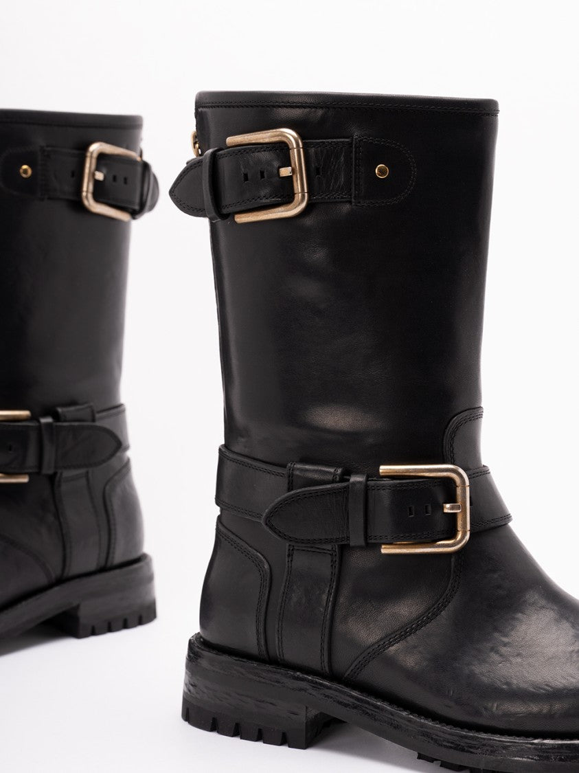 Dolce & Gabbana Black Calf Leather Biker Boots