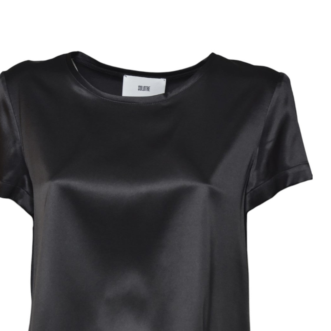 Solotre Black Satin Crewneck Top