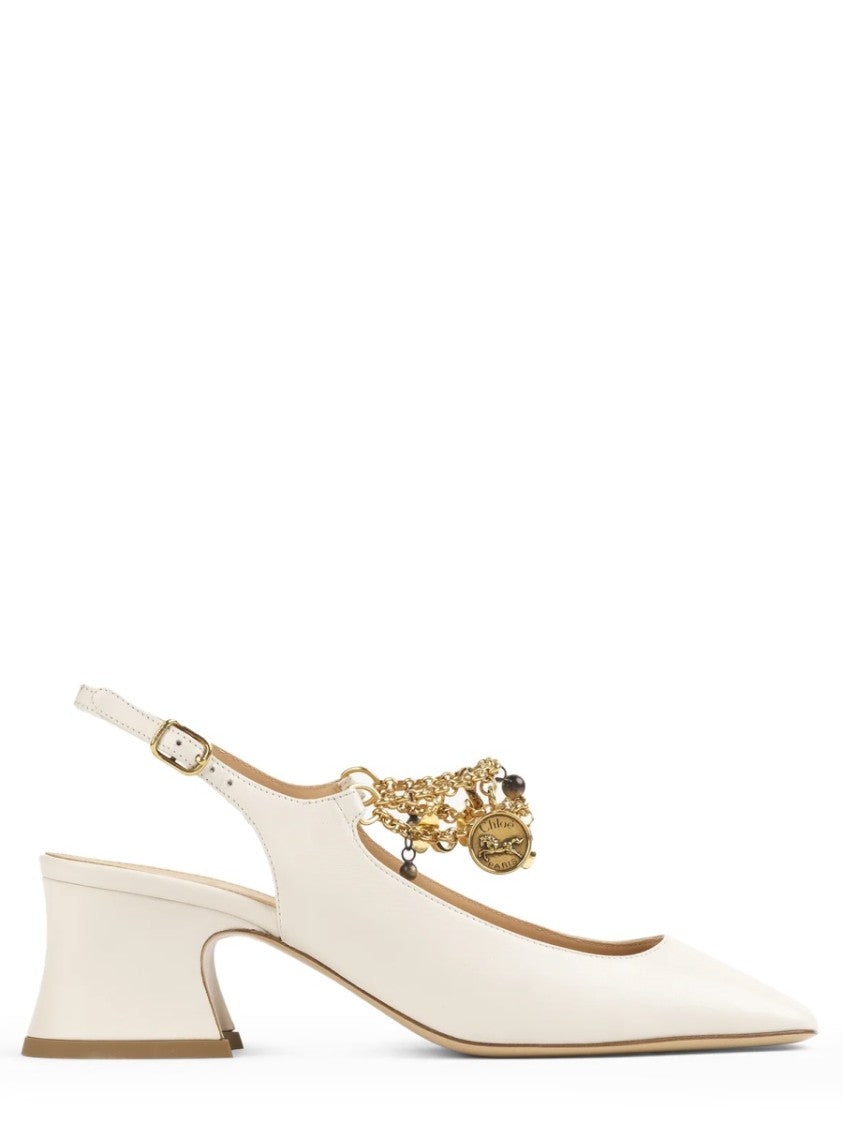 Chloé Slingback Pumps With Flared Block Heel And Gold Charm Detail